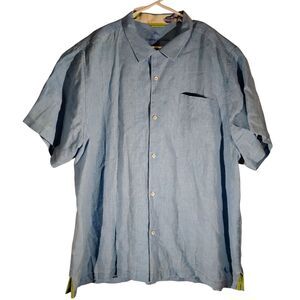Tommy Bahama shirt mens 2XL XXL blue 100% linen short sleeve button